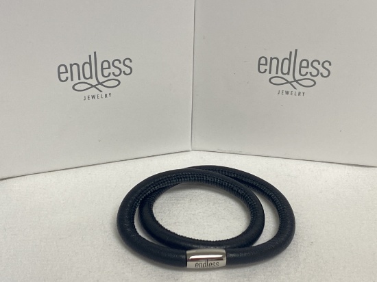 Endless JewelryCollection  by Jennifer Lopez 7" Hand Crafted Black  Leather Double Bracelet with Mag