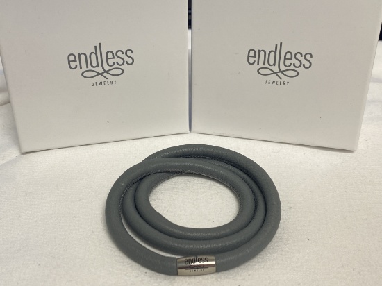 Endless  Jewelry Collection by Jennifer Lopez 8" Hand Crafted Grey  Leather   Triple Bracelet with M