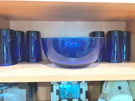 Set, Cobalt Blue Bowl and (6) Glasses