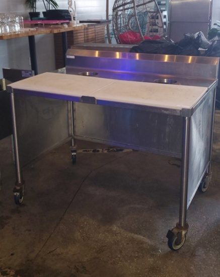 stainless rolling cutting prep table