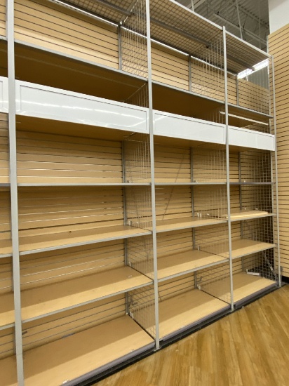 12' x 48" x 24" light wood Wire shelving with approximately six shelves per section