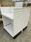 Retail Store Fixtures and displays with gondola shelving and slat wall end cap