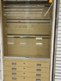 Lightwood to slide glass store display cabinet with for product draws used as a knife display