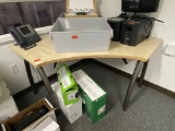Corner style computer, desk with metal legs and light wood top