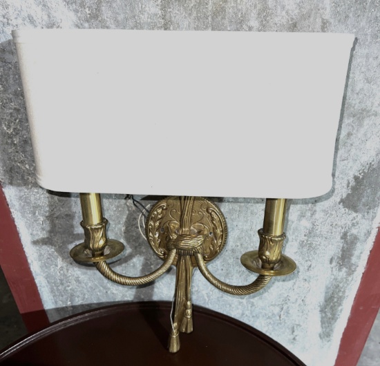 Brass, 2 Bulb, Illuminated Wall Sconce with Shade, 14" W X 18.5" H