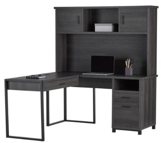 Real Space Dejori Collection Charcoal L Desk With Hutch