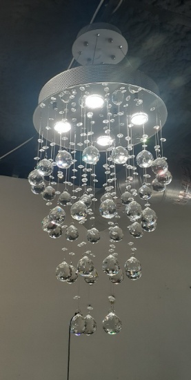 Modern Chandelier - Chrome and Crystal Ball - 16 inches