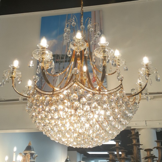 Gold and Crystal 12 light Chandelier -40 Diameter x 35 H