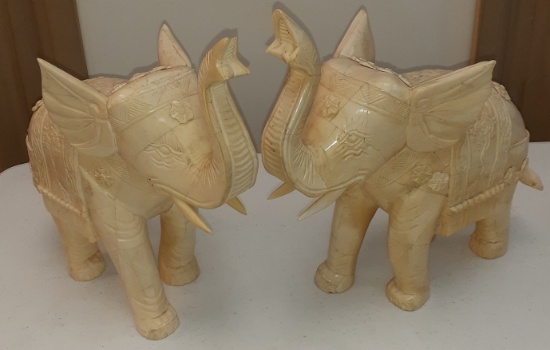Bone Elephants with trunk up -13 inches Tall