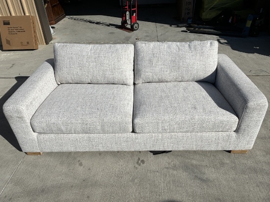 8' Couch / Sofa Off White W/ Wood Feet & Pillows