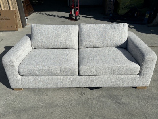 8' Couch / Sofa Off White W/ Wood Feet & Pillows
