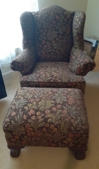 Hi Backed Chair with Ottoman