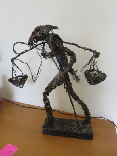 Large Wire Sculpture - Signed Reyes - 27H x 26w x 9d -Wired is painted