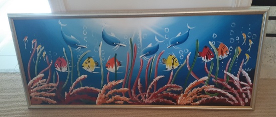 Framed artwork of Fishes - 52 in x 23 in