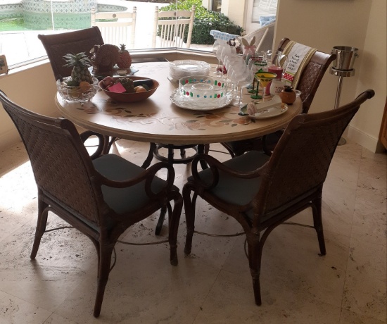 60 in Round Stone top Table and 6 chairs