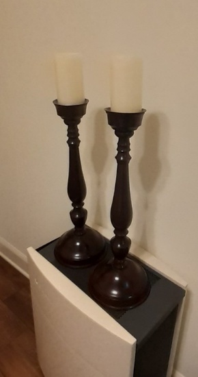 Metal Candleholders with Candles - Pair