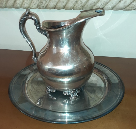 Silverplate serving table and water pitcher