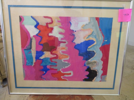 Abstract Watercolor on Paper - Framed and signed Petty  - 26 x 32 in