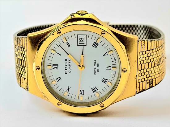 EDOX DELFIN 200m Mens Gold Plated Watch