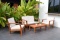 BRAND NEW OUTDOOR 100% FSC SOLID WOOD 4 PIECE CONVERSATION SET WITH WHITE CUSHIONS - ORIGINAL PACKAG
