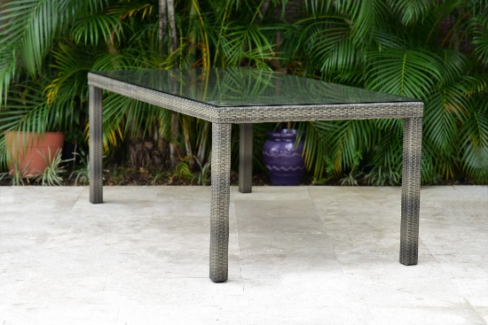 BRAND NEW SYNTHETIC WICKER & ALUMINUM FRAMING 83" x 43" TABLE WITH GLASS TOP - ORIGINAL PACKAGING