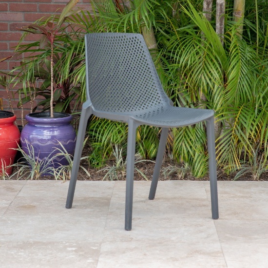 BRAND NEW OUTDOOR RECYCLED RESIN STACKING CHAIR GREY - ORIGINAL PACKAGING