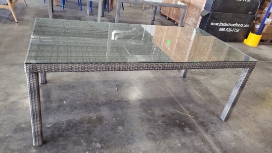 BRAND NEW SYNTHETIC WICKER & ALUMINUM FRAMING 83" x 43" TABLE WITH GLASS TOP - ORIGINAL PACKAGING