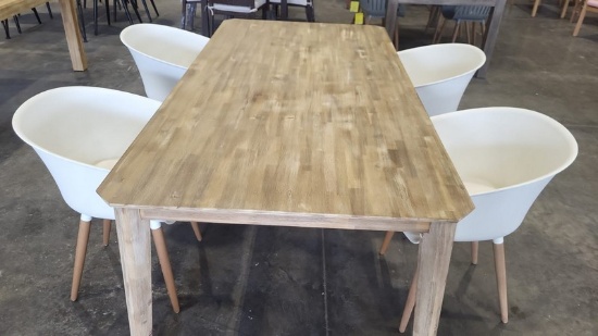 OPEN BOX - BRAND NEW INDOOR 83" x 41" TABLE IN DISTRESSED ASHTON GREY FINISH WITH 4 RECYCLED WHITE R