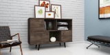 BRAND NEW WOOD 53W x 18L x 36H BUFFET TABLE IN OAK COLOR WITH 3 CABINET DOORS AND SHELVES - ORIGINAL
