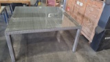 OPEN BOX - BRAND NEW OUTDOOR GREY SYNTHETIC WICKER & ALUMINUM TABLE WITH GLASS TOP 59'