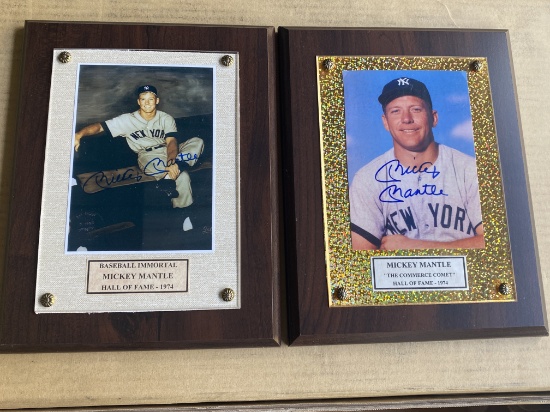 9” x 7” Wood Wall Plaques containing Mickey Mantle Signed Photos These items are signed but not auth