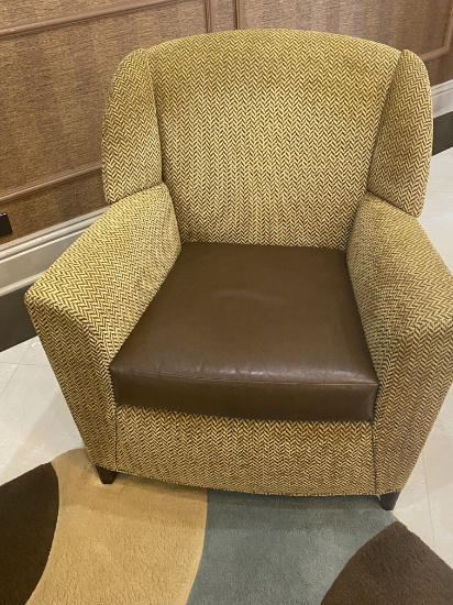 Upholstered Winged Occasional Chairs With Leather Cushion