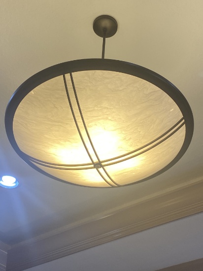 Approximately 24-Inch Round Chandelier With Alabaster Style Inserts