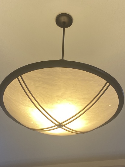 Approximately 24-Inch Round Chandelier With Alabaster Style Inserts