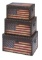 Old Fashioned Set of 3 Wood Trunks Black Red White Home Storage Decor 92364