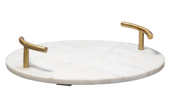 Jamie Young Round Carter Handle Tray In White And Brass 7CART-RDWH