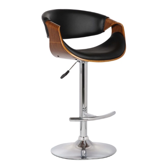Armen Living Butterfly Black Faux Leather And Walnut Wood Bar Stool LCBUBAWABL