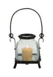 GwG Outlet Glass Lantern Candle Holder with Black Metal Base 34697