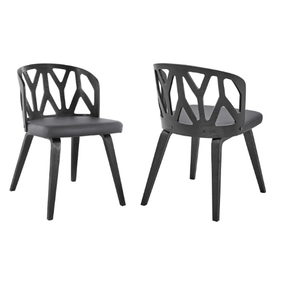 Armen Living Gray Faux Leather And Black Wood Set Of 2 Dining Chair LCNISIBLGR