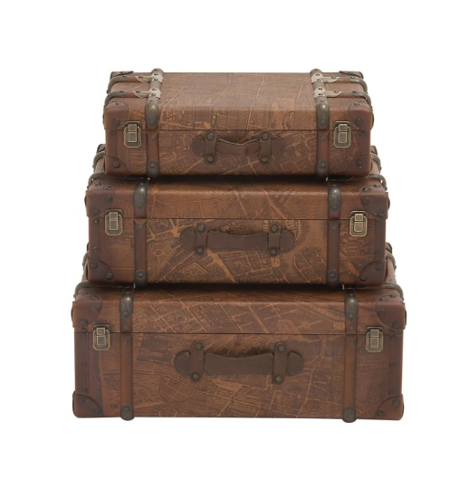 Contemporary Set Of 3 Wood Polyurethane Leather Case Home Decor 14841
