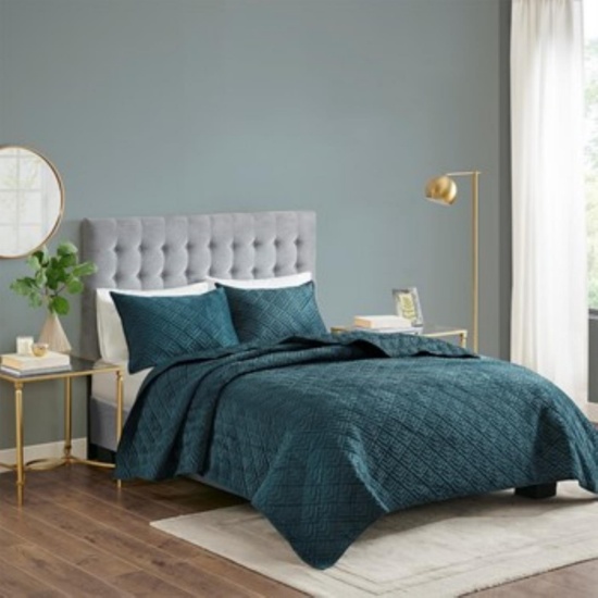 Madison Park Transitional Polyester Mink Solid Coverlet Set With Teal MP13-6355