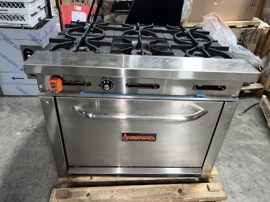 New S/S 6 Burner Stove with Oven, Comes with Legs, New Burner Knobs -  No Back Splash - To Be Picked