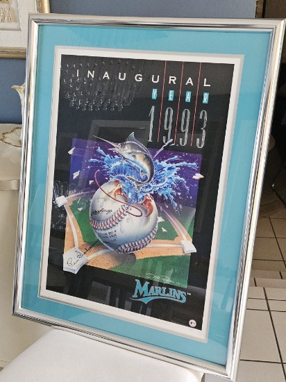 26" x 34" Florida Marlins Signed Inaugural Year 1993 Framed Poster