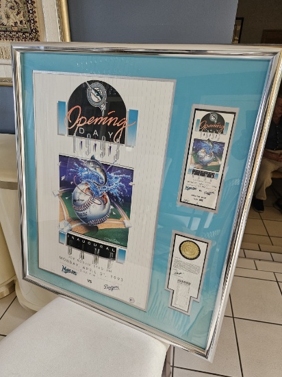 30" x 33" Florida Marlins 1993 Inaugural Game Framed Collectible Poster and Ticket Stub