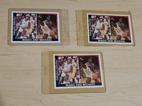 Michael Jordan and Magic Johnson Trading Card Collection in Plastic Protective Sleeves