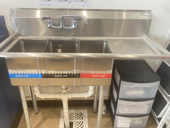 48” Three Compartment Stainless Steel Sink With Faucet 