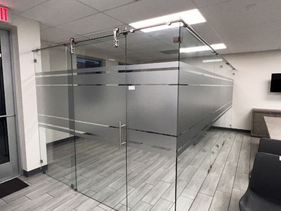 Glass Office Partition, 17Ft Deep X 8 Ft Wide X 84" High
