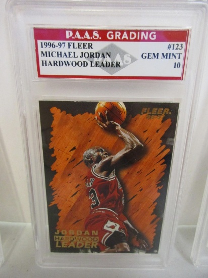 Michael Jordan Chicago Bulls 1996-97 Fleer Hardwood Leader #123 graded PAAS Gem Mint 10