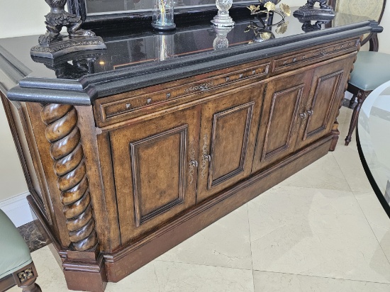 76" Bull Nose Marble Top Wood Credenza