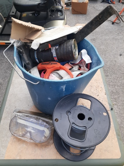 Bucket full of misc tools w bucket- crowbar and more